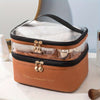 Double-layer Cosmetic Bag Solid Color PU Transparent Wash Handbag Travel Portable Large-capacity Storage Bag