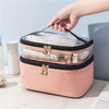 Double-layer Cosmetic Bag Solid Color PU Transparent Wash Handbag Travel Portable Large-capacity Storage Bag