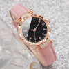 6pcs/set Women's Shiny Rhinestone Quartz Watch Analog PU Leather Wrist Watch & Butterfly Jewelry Set, Gift For Mom Her