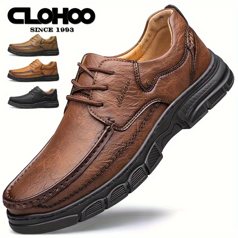 CLOHOO Men's Stitching Casual Shoes, Wear-resistant Anti-skid Lace-up Shoes With PU Leather Uppers For Outdoor, Men;s Daily Office Footwear For Spring And Autumn