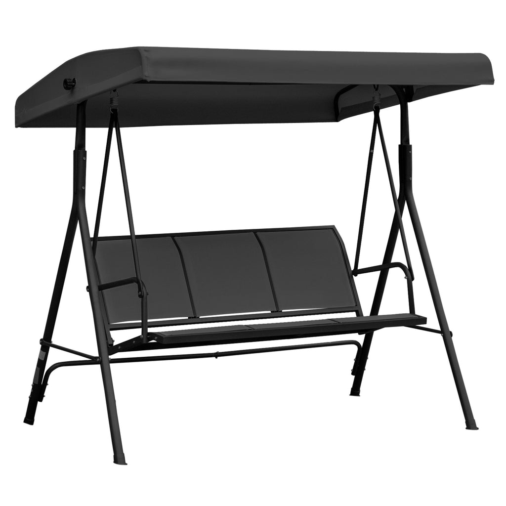 DodiOnline Three-Seater Garden Swing Chair, with Canopy - Black