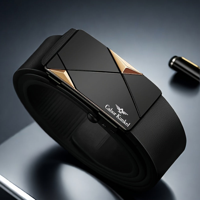 Fashionable Leather Belt For Men, Perfect For Casual Or Business Attire, With An Automatic Buckle And No Teeth Design, Suitable For Young And Middle-aged Gentlemen, Made Of High-quality Cowhide.