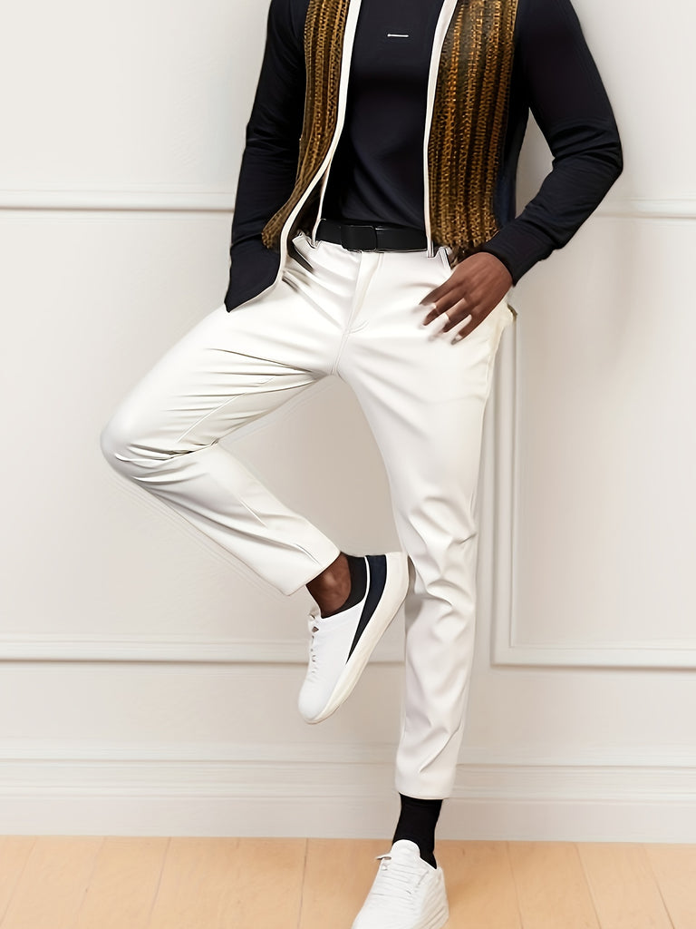 Men's Chic PU Leather Pants, Street Style High Stretch Skinny Pants For Nightclub Performance Party Dinner K-pop