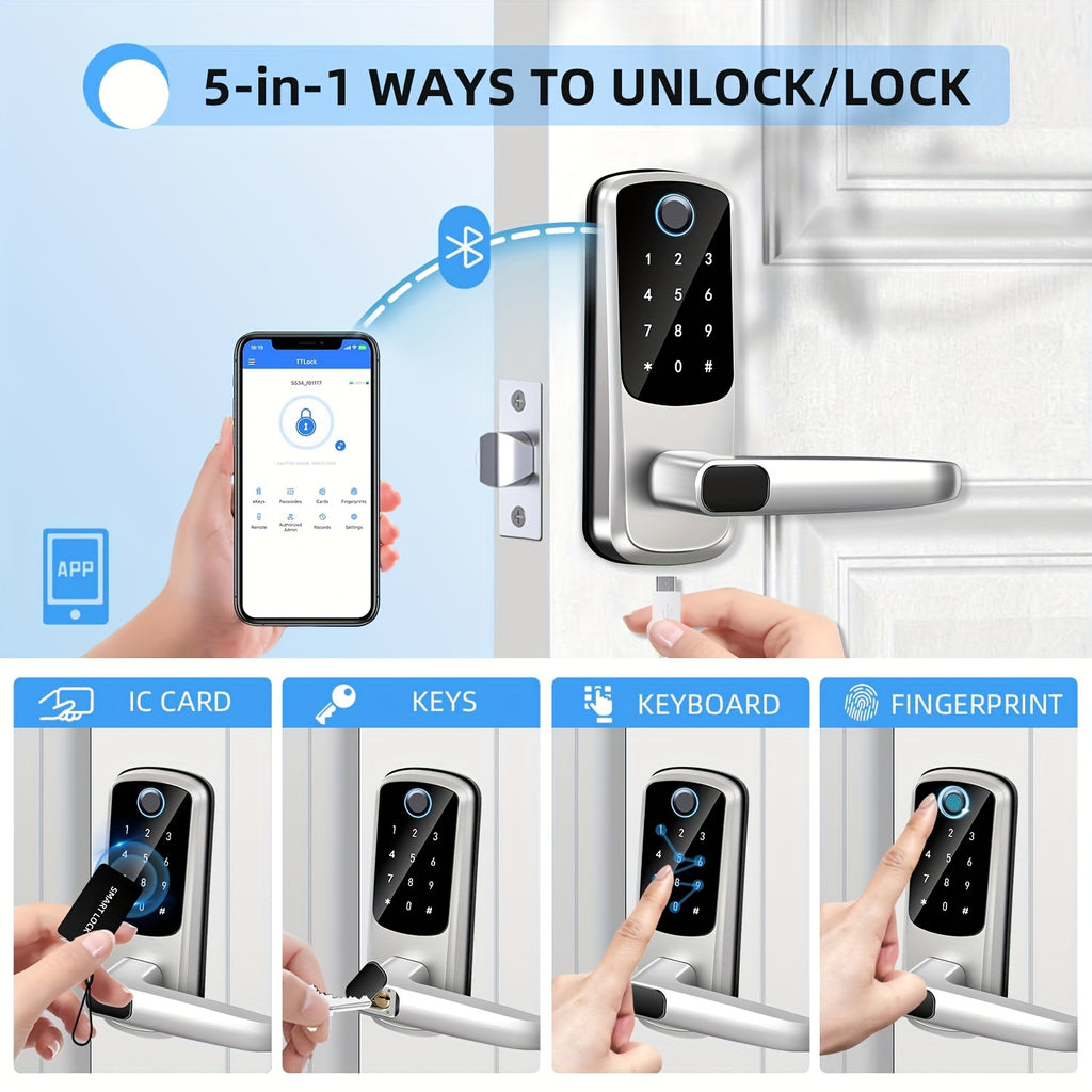Smart Door Lock With Handle, Keyless Entry Door Lock, Fingerprint Keypad Door Lock - Smart Locks For Front Door - Digital Electronic Door Lock With Code & APP Control