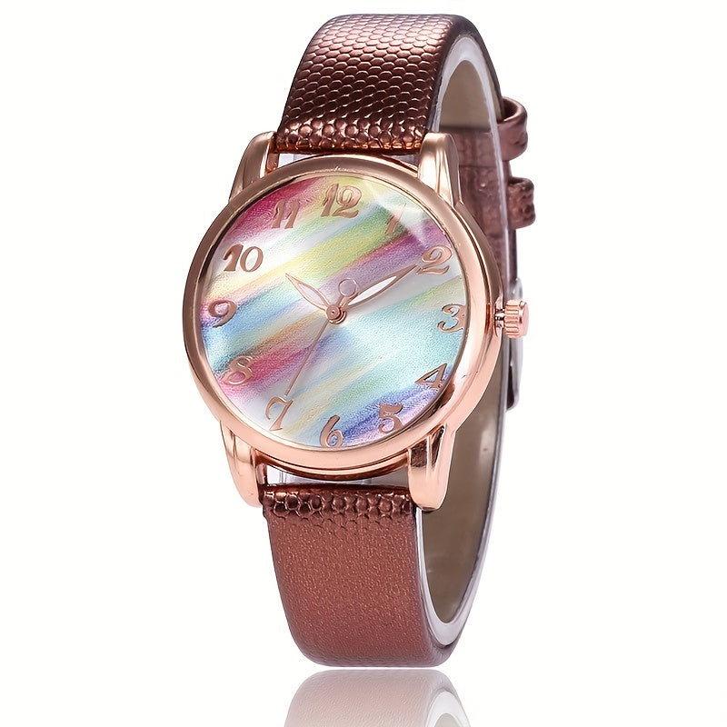 Women's Watch Graphic Color Block Quartz Watch Elegant Fashion Analog PU Leather Wrist Watch Gifts For Eid