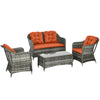 DodiOnline Four-Piece Rattan Sofa Set, with Glass-Top Table - Orange