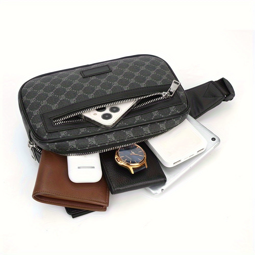 1pc Men's Luxury Designer Single Crossbody Chest Pack, PU Leather Sling Bag