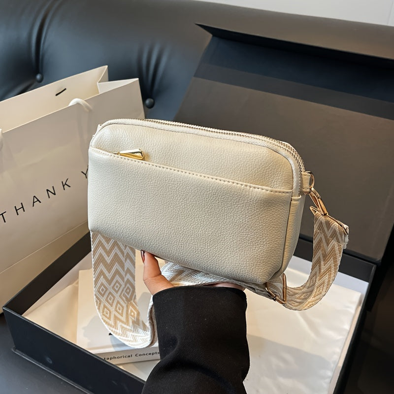Stylish Square Purse - Women's PU Leather Crossbody Handbag with Wide Strap and Solid Color Design - Perfect for Daily Use and Travel