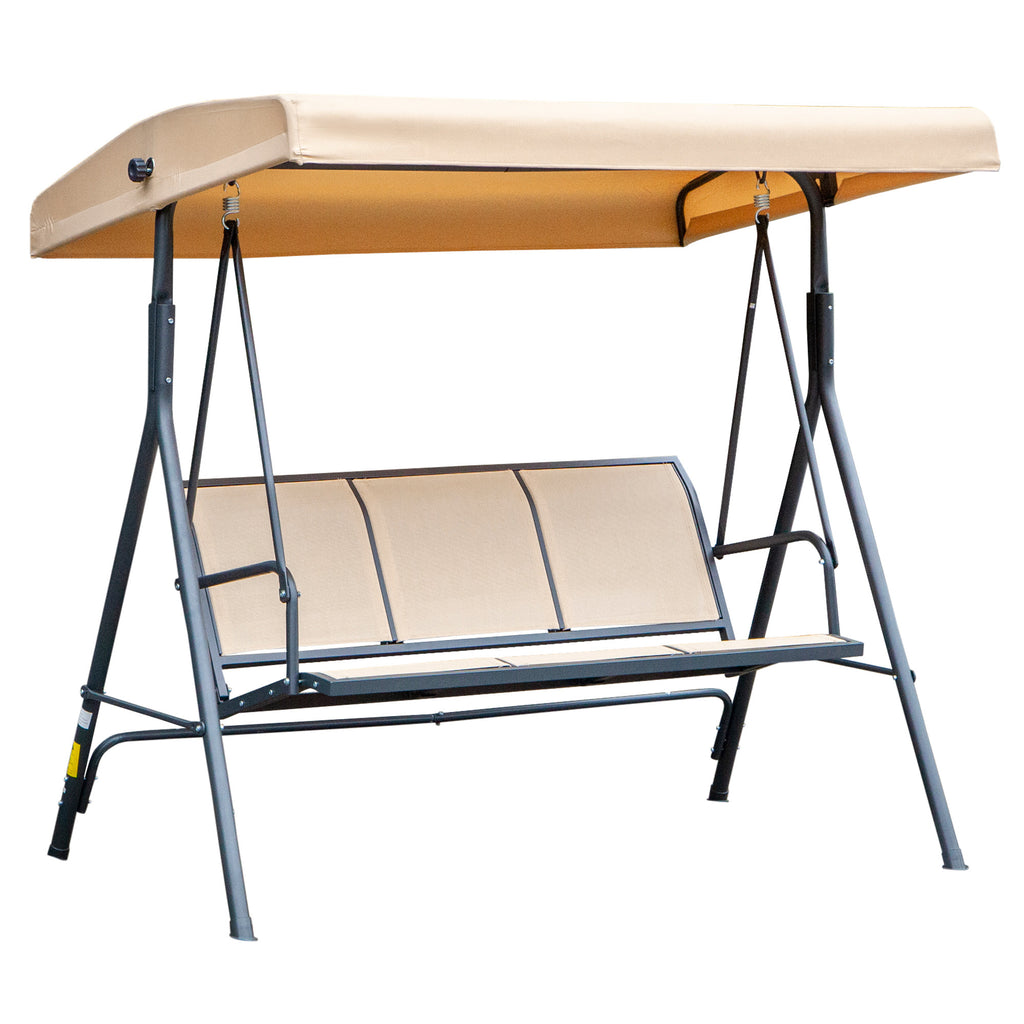 DodiOnline 3 Seater Swing Chair, Garden Swing Bench with Canopy, Breathable Mesh Seat and Heavy Duty Steel Frame for Patio, Yard, Beige