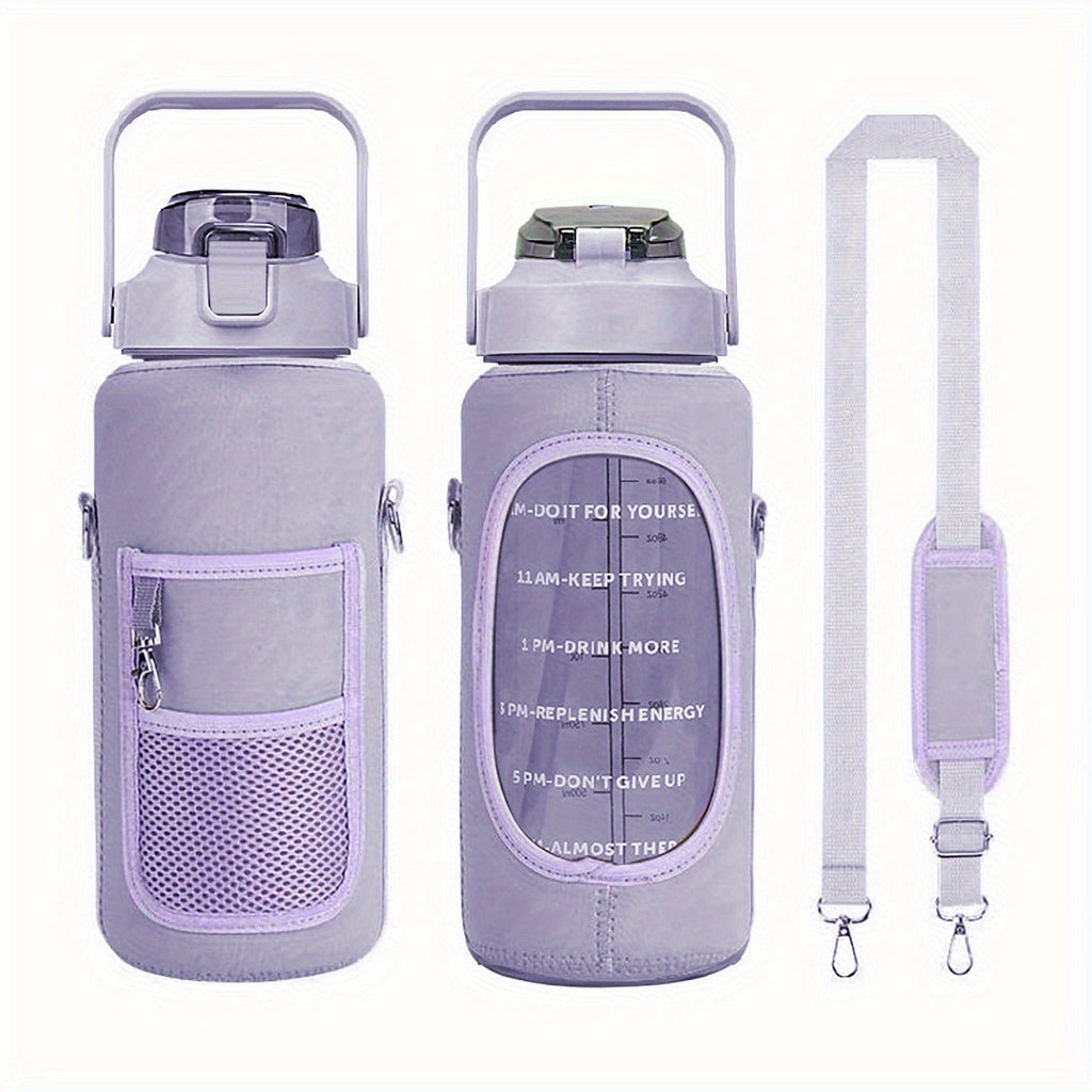 Sildurx 70oz (2L) Half-Gallon Water Bottle with Sleeve - Leakproof, BPA-Free Tritan, Built-in Straw & Time Stamp, Thermos with Handle, Motivational Design, for Gym, Travel, Office, School - Ideal Gift for Men & Women, Daily H