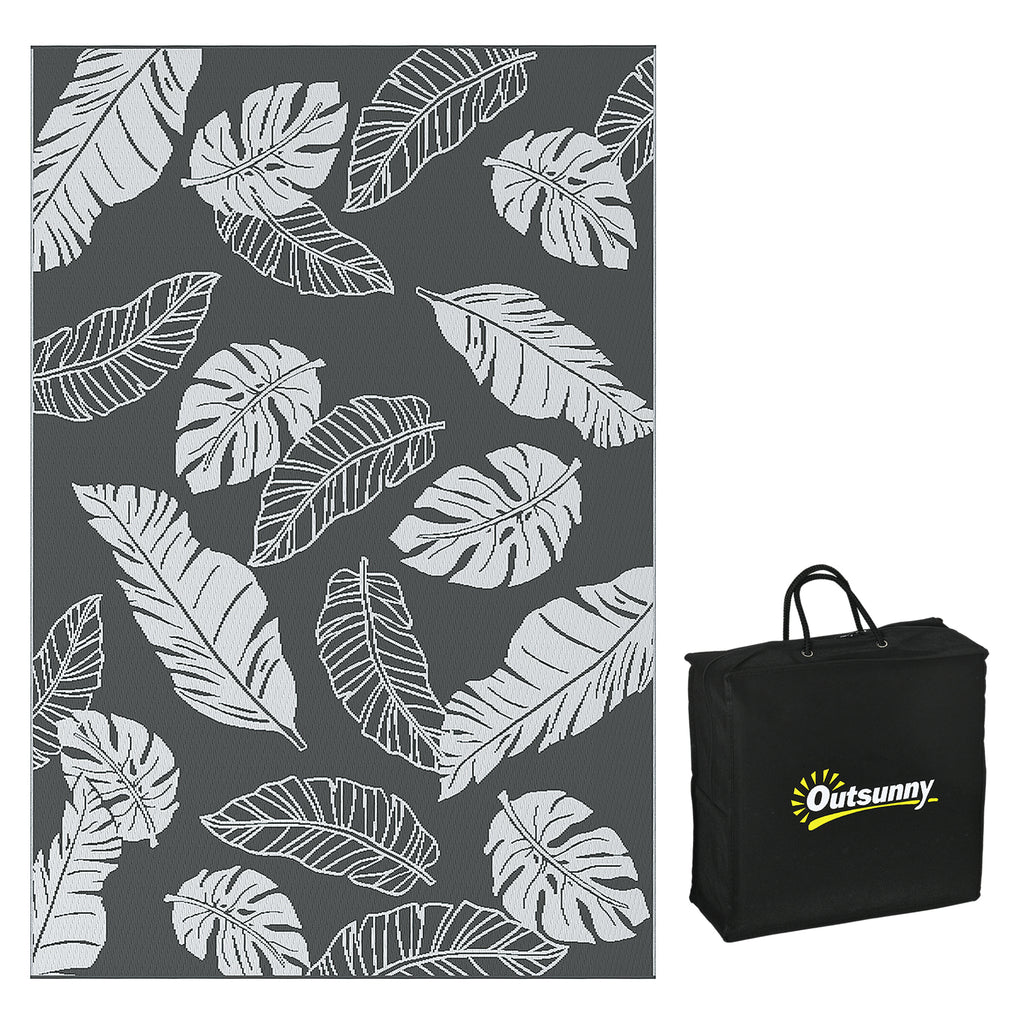 DodiOnline Plastic Straw Reversible RV Outdoor Rug with Carry Bag, 182 x 274cm, Grey and White
