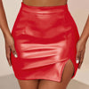 Faux Leather Split Bodycon Skirt, Casual High Waist Solid Mini Skirt, Women's Clothing
