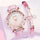 2pcs/set Women's Rhinestone Pink Gradient Quartz Watch Analog PU Leather Wrist Watch & Star Bangle, Gift For Mom Her