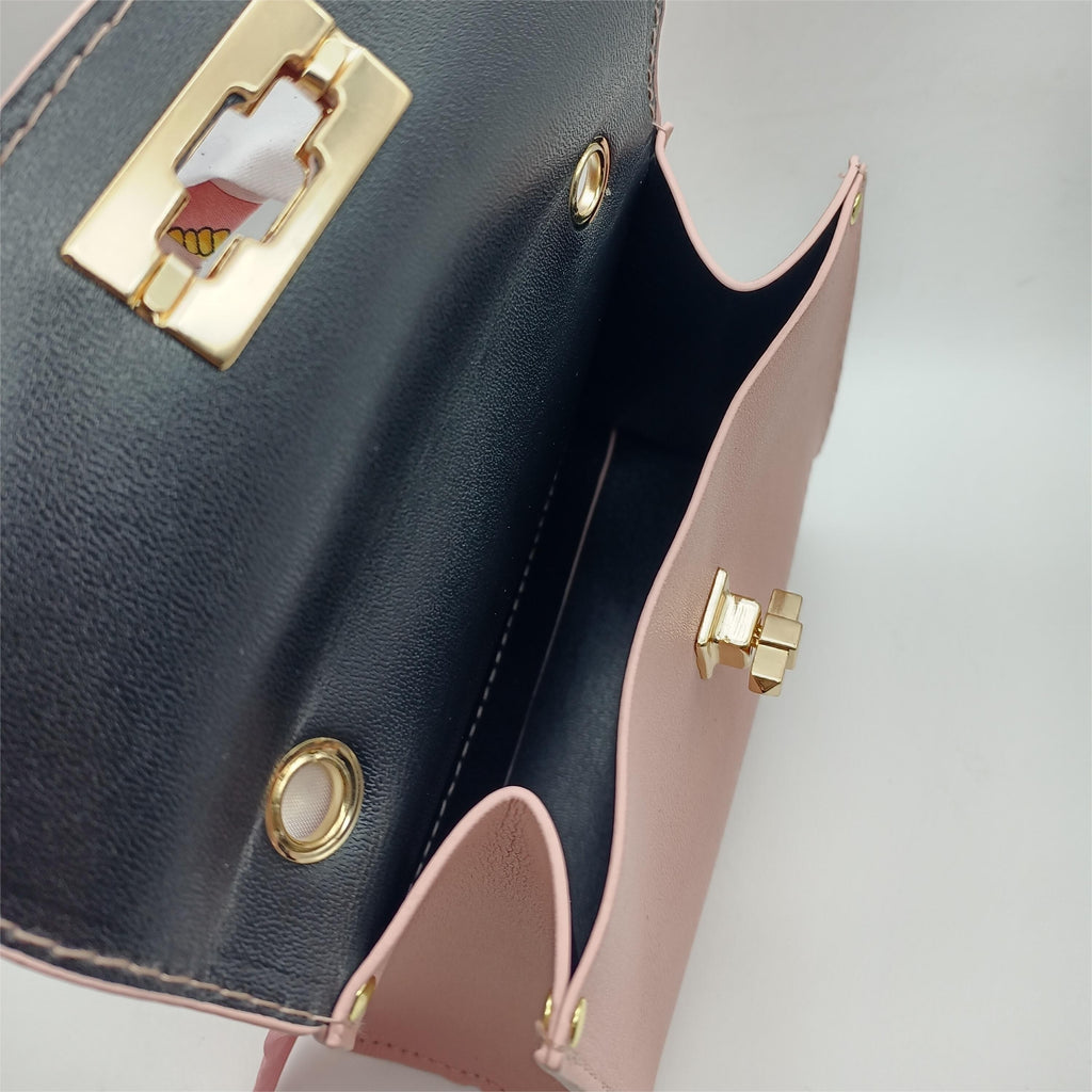 Elegant Faux Leather Crossbody Mini Bag - Secure Turn-Lock, Removable Strap, Versatile Top Handle in Solid Color