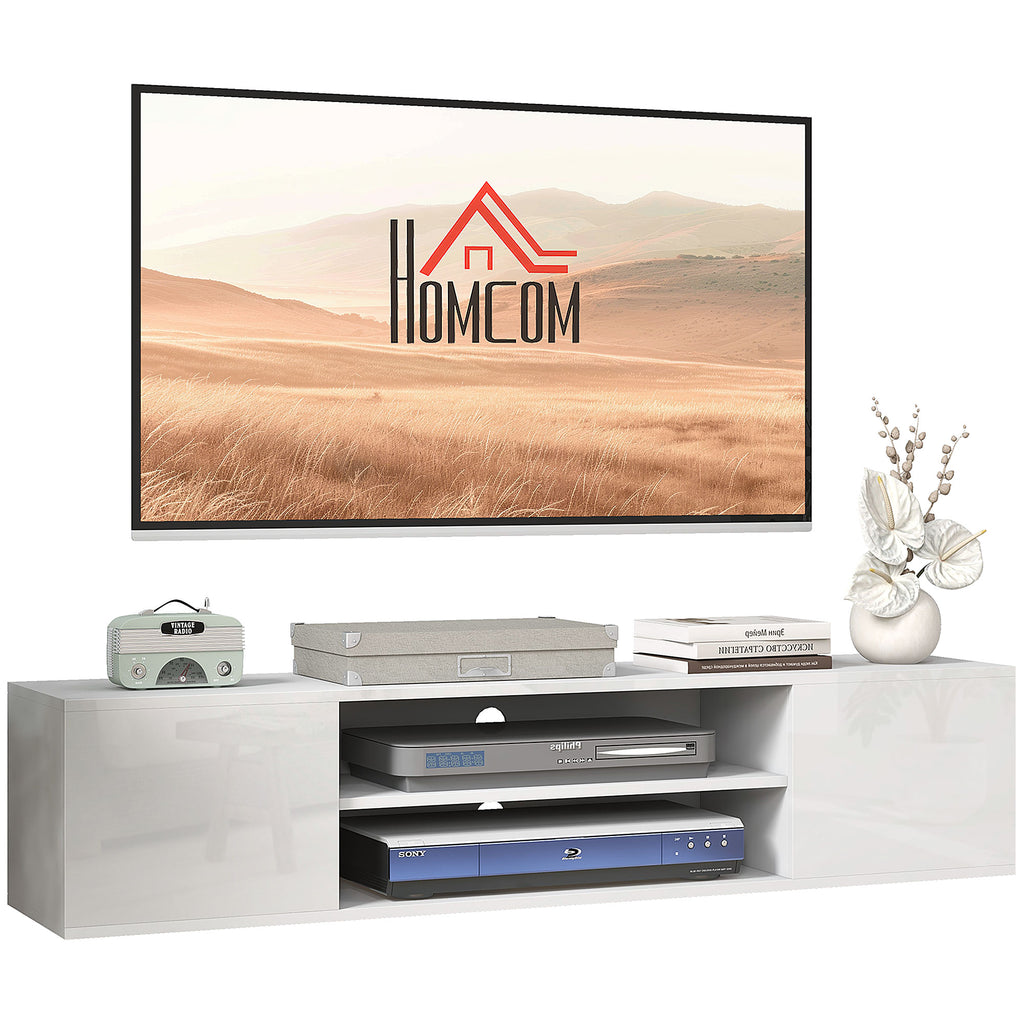 DodiOnline Floating TV Stand Cabinet for TVs up to 60", Wall Mounted TV Unit with Open Shelf, Storage Cupboards and Cable Management for Living Room, White
