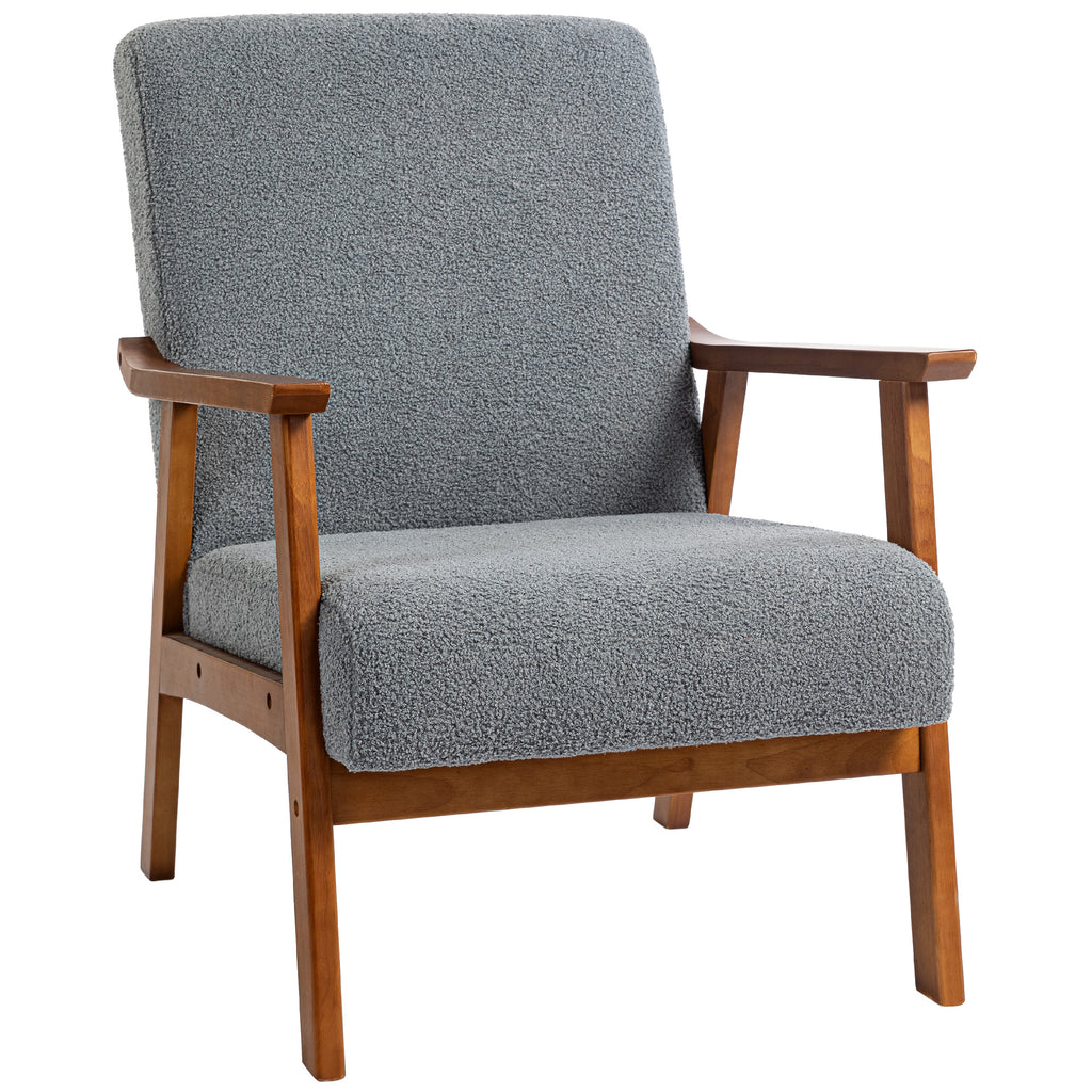DodiOnline Armchair with Wide Seat, Boucle Accent Chair, Thick Padded Occasional Chair with Solid Wood Frame for Living Room Bedroom Home Office Reception Balcony, Grey