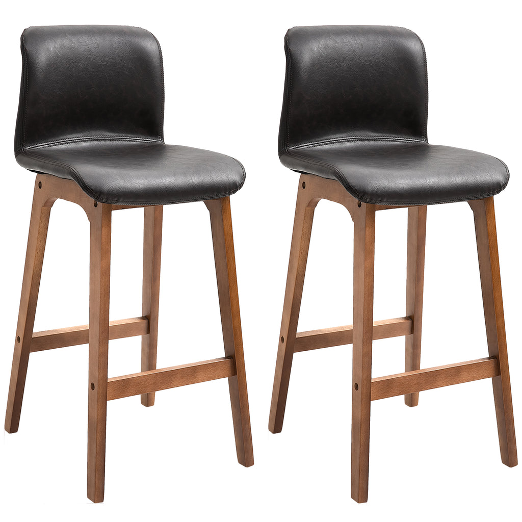 DodiOnline Modern Bar Stools Set of 2, PU Leather Upholstered Bar Chairs with Wooden Frame, Footrest for Home Bar, Dining Room
