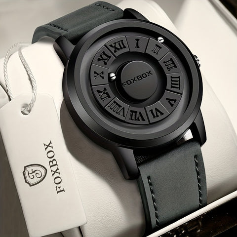 Mens Fashion Watch - Eye-Catching Cool Dial with Waterproof Rotating Magnetic Bead - Durable PU Leather Strap - Stylish Design for Fashion-Forward Gentlemen