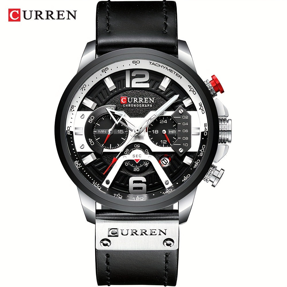 CURREN Chronograph Men's Watch Casual Sports Fashion Calendar Analog PU Leather Wrist Watch