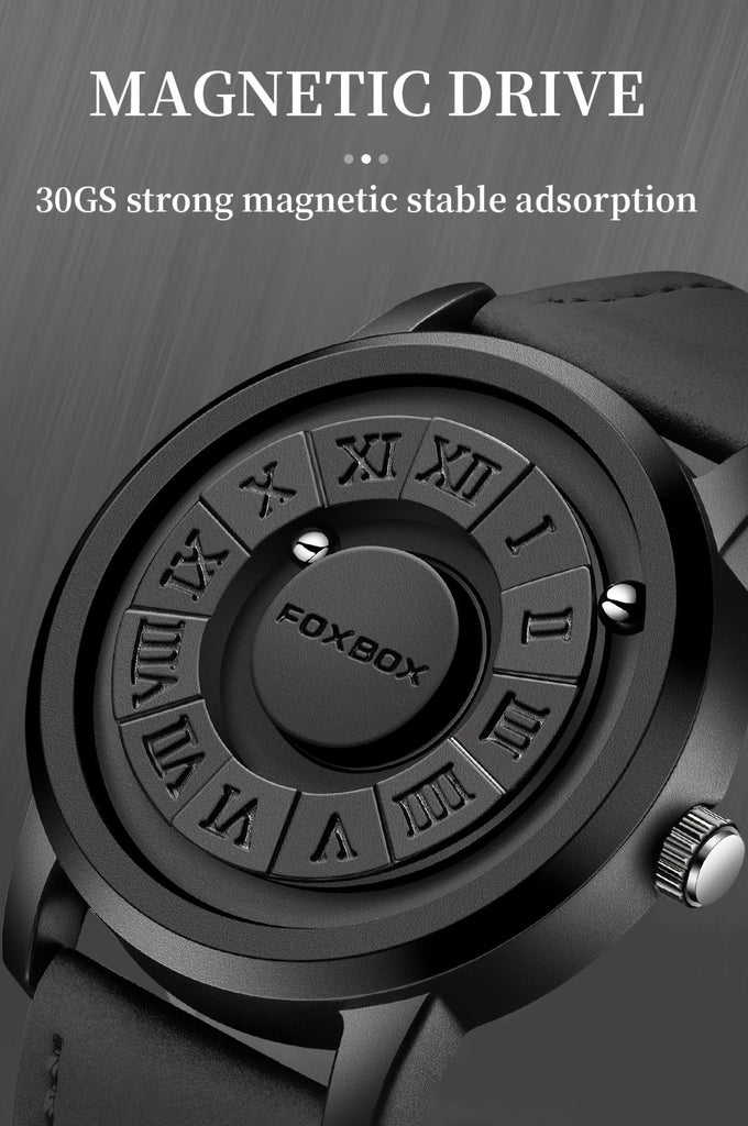 Mens Fashion Watch - Eye-Catching Cool Dial with Waterproof Rotating Magnetic Bead - Durable PU Leather Strap - Stylish Design for Fashion-Forward Gentlemen