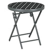 DodiOnline ?45cm Garden Side Table, Outdoor Round Folding Patio Table with Imitation Marble Glass Top, Small Coffee Table, Black and White