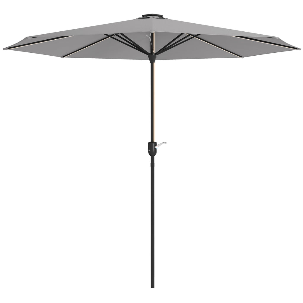DodiOnline 2.65m Garden Parasol, with LED Lights - Light Grey