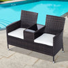 DodiOnline 2-Seater Rattan Chair Furniture Set W/ Middle Tea Table-Brown