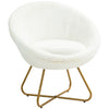 DodiOnline Faux Fur Accent Chair with Golden Metal Legs, Upholstered Comfy Tub Chair with Non-Slip Footpads, Seat Cushion for Bedroom, Living Room and Office, White