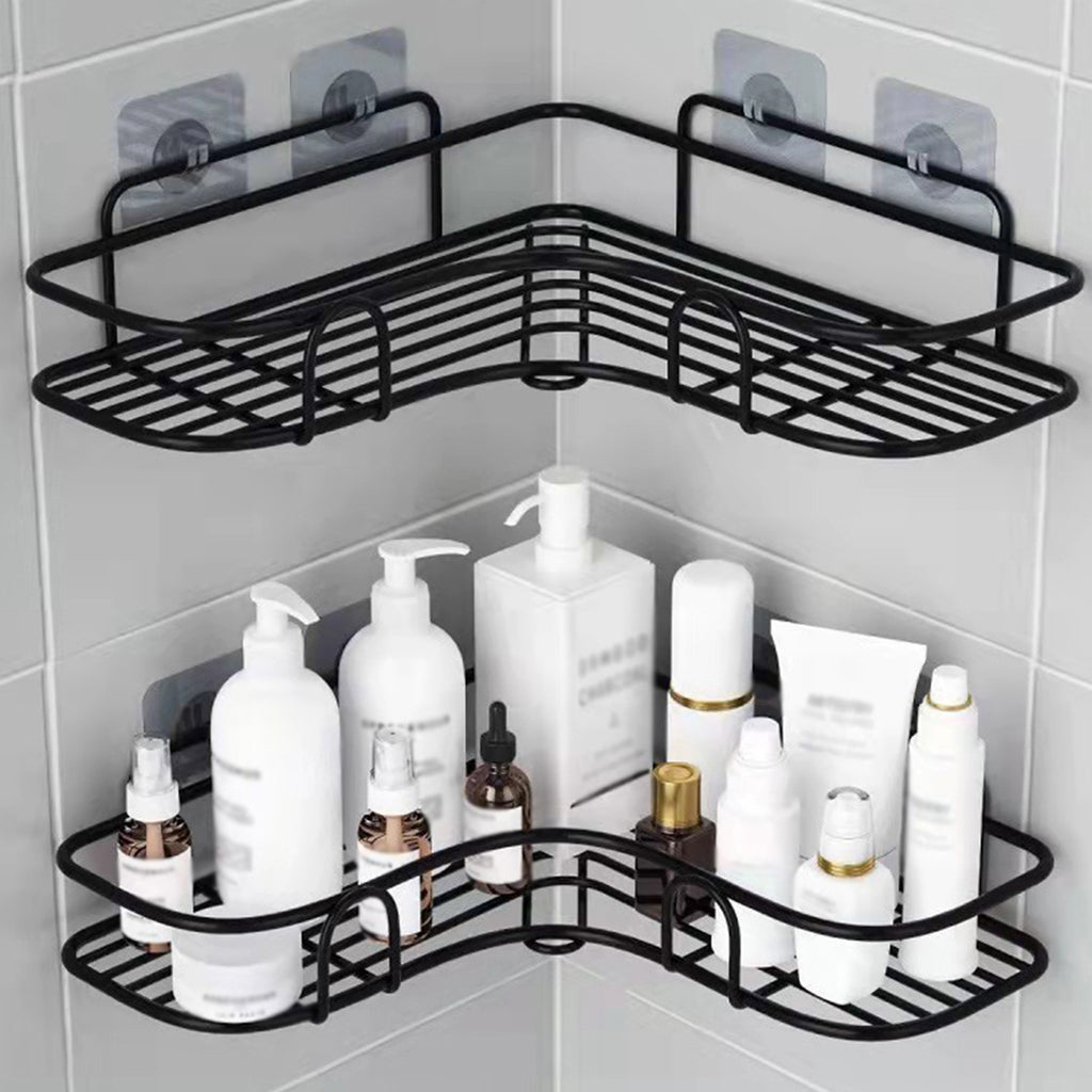 [Cast Iron Shower Shelf] 1pc Cast Iron Corner Shower Shelf - No-Drill Wall Mounted Black Wire Mesh Bathroom Storage Rack for Easy Access & Organization, Perfect for Shampoo, Conditioner, and Soap, Bathroom Storage Solution |