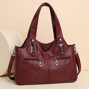 Retro PU Leather Tote Bag, Multi Pockets Shoulder Purse, Women's Large Capacity Crossbody Bag