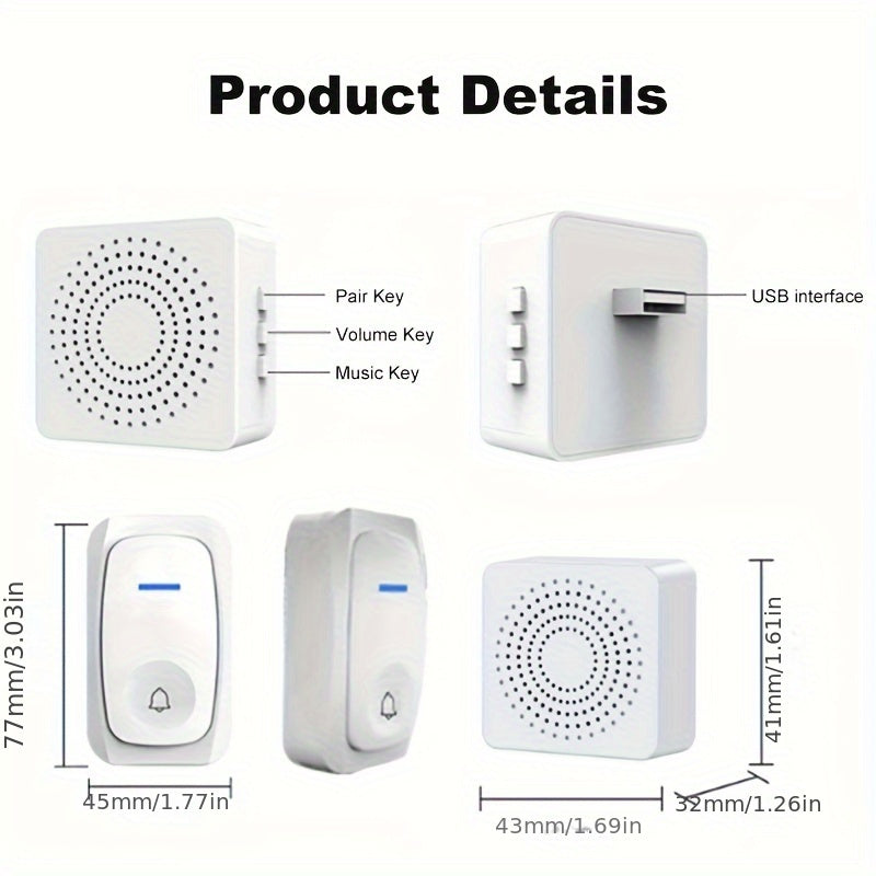 1 Set Wireless Doorbell, Outdoor Electronic Doorbell, USB Wireless Doorbell, Remote Control Doorbell, Elderly Alarm, Wireless Calling Doorbell, Including 38 Smart Doorbells That Can Be Freely Switched, And Can Be Used Without