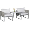 DodiOnline 3-in-1 Rattan Bistro Set, Wicker Outdoor Furniture Set with 2-level Rising Table, Adjustable 3-seater Sofa Lounger with Washable Cushions for Outdoor, Patio, Balcony, Grey