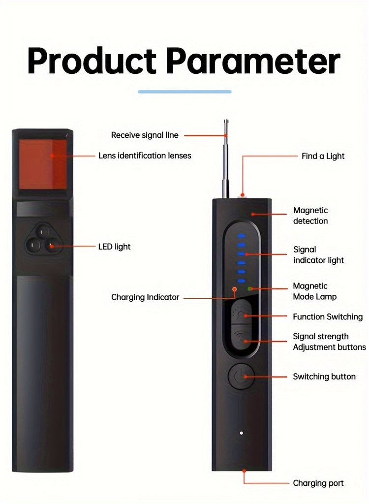 Hidden Camera Detector, Electronic Bug Sweeper with RF Signal Detection, Multifunctional Electronic Bug Sweeper for Home, Office, and Travel Security