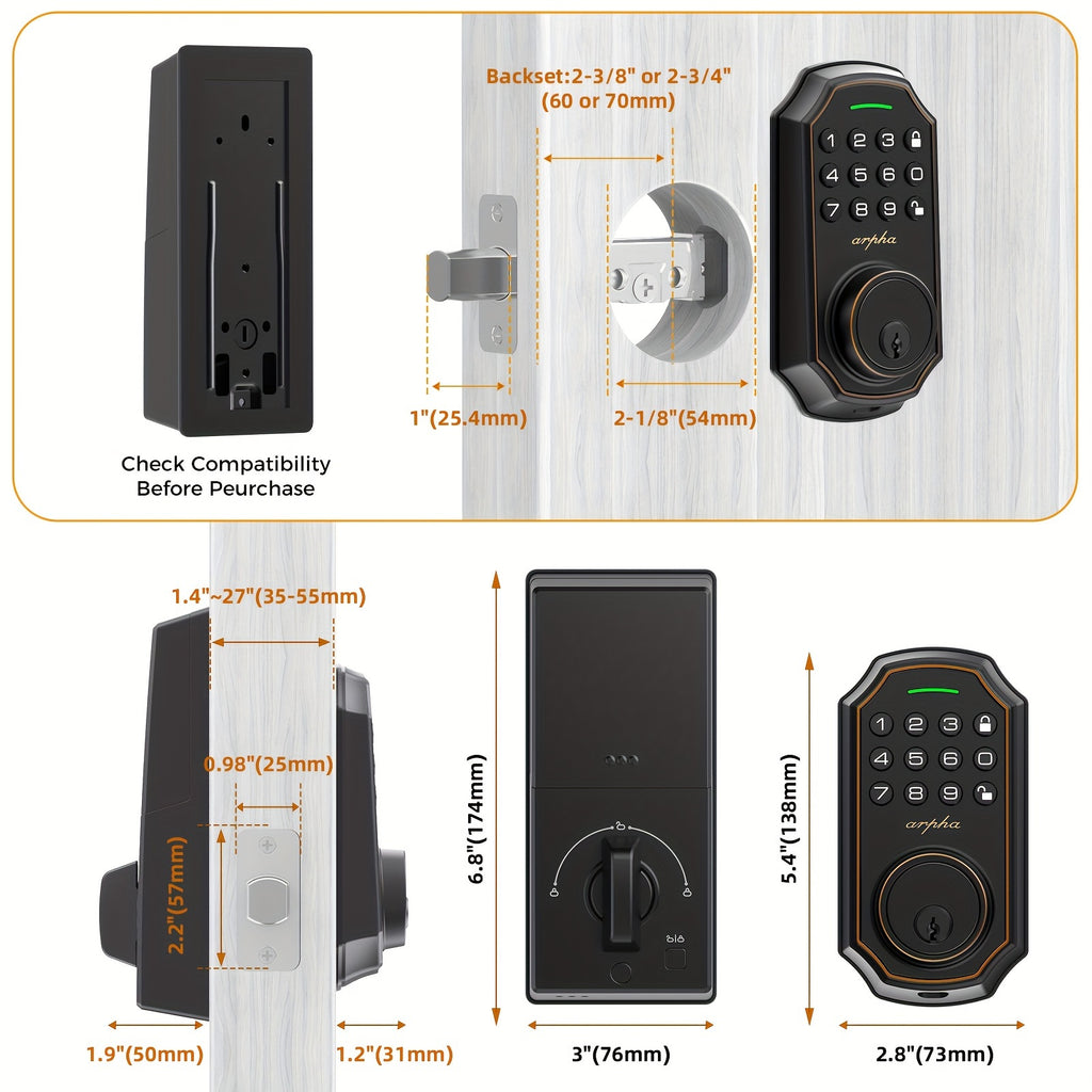 Keypad Door Lock with Handle, Keypad Deadbolt Door Lock, Electronic Keyless Entry, User Pin Code, One Time Code, Mechanical Key, Backlit Keypad, Auto Lock, Long Battery Life (Not Include  Battery), Easy To Install