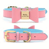 For Small Medium Dogs Cats, Free Engraved PU Leather Personalized Dog Collar with Bowknot, Customized Pet ID Name Collar