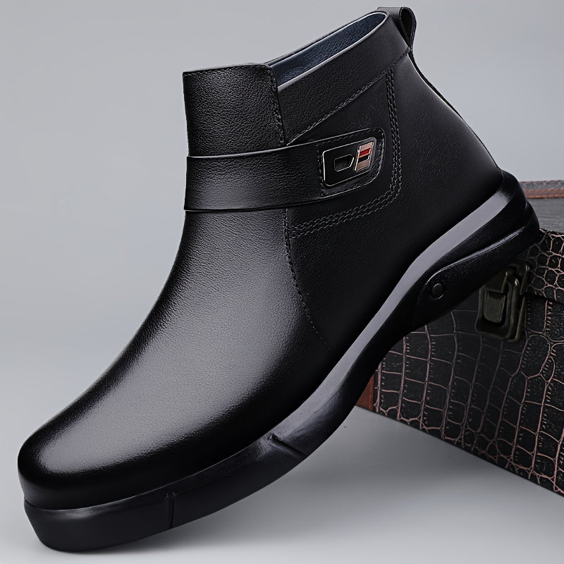 Mens Premium Solid Top Leather Ankle Boots - Super Breathable, Ultra-durable, Anti-slip - Smooth Side Zipper for Stylish Outdoor Adventures & Casual Wear