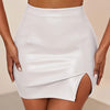 Faux Leather Split Bodycon Skirt, Casual High Waist Solid Mini Skirt, Women's Clothing
