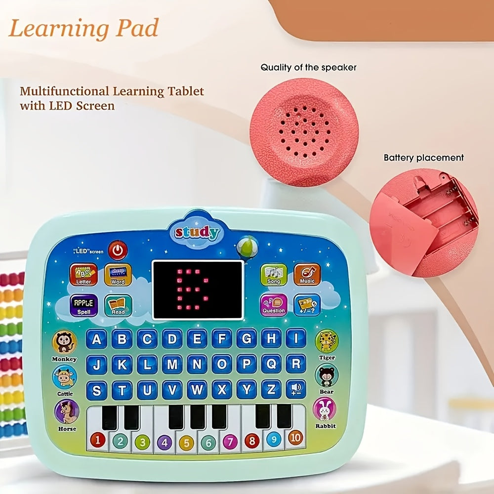 Kids Tablet Learning Pad with LED Screen Teach Alphabet Numbers Word Music Math Development Interactive Electronic Toy for Boys & Girls (Battery Not Included) Halloween Christmas Gift Ramadan Mubarak