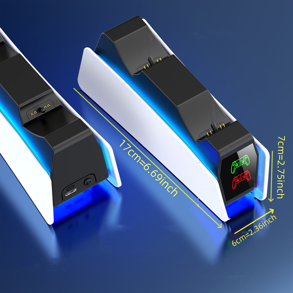 Dual PS5 Controller Charger Station with LED Light - Fast Charging, Space-Saving Dual Stand Dock for Playstation 5 Dualsense Controllers - BEBONCOOL, White, ABS Material, No Electronic Components