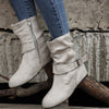 Womens Classic Solid Color Ankle Boots with Round-Toe Design - Fashion Buckle Belt & Side Zipper Closure - Ultra-Comfortable Outdoor Shoes for Stylish Adventures