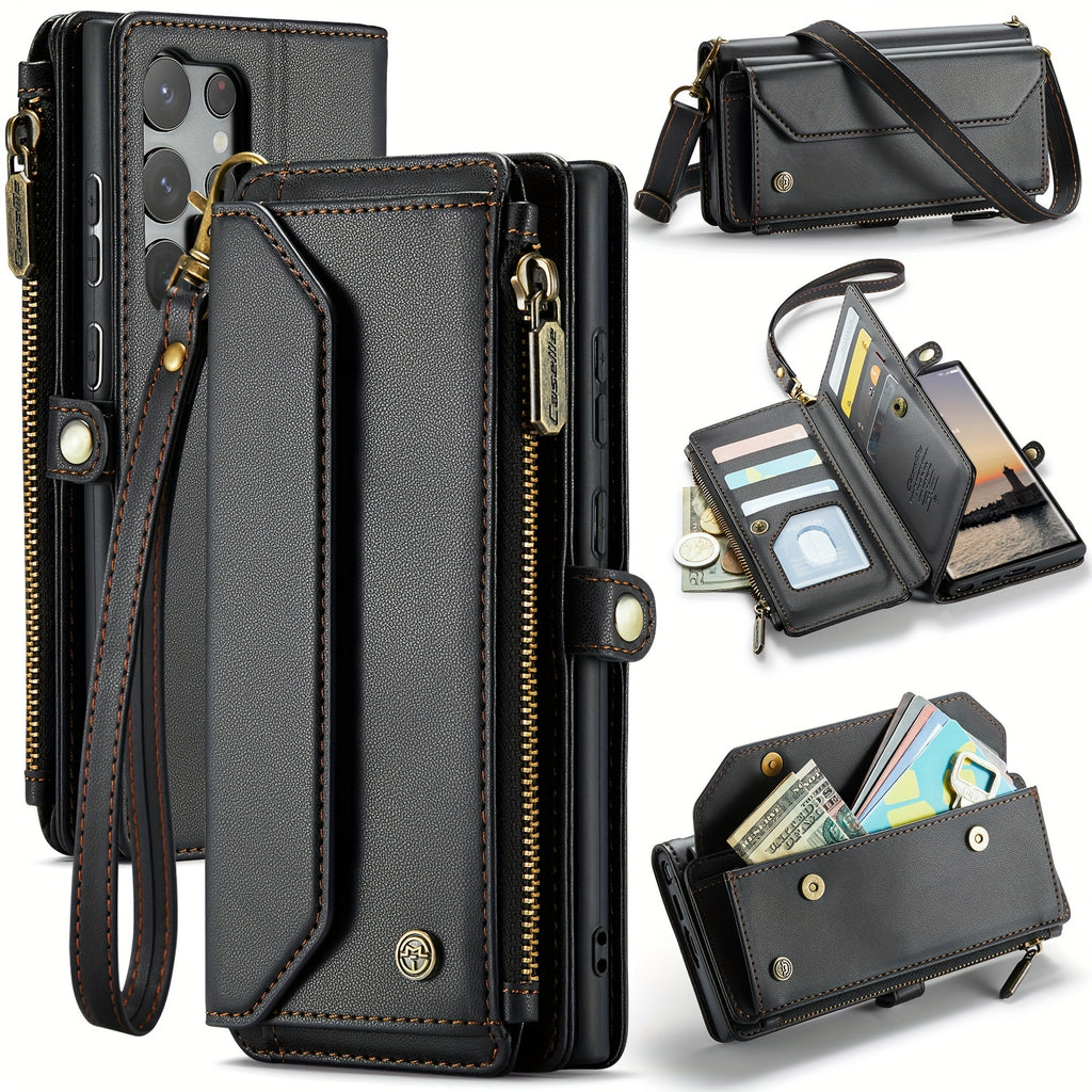 Crossbody for Samsung Galaxy S23 S22 S21 Ultra S10 Plus A12 A13 A14 A22 A23 A24 A30S A50S A32 A33 A34 A51 A52 A53 A54 A71 A72 Case Wallet RFID Protection with 10-Card Holder Zipper Bills Slot, PU Leather Magnetic Flip Shoulde