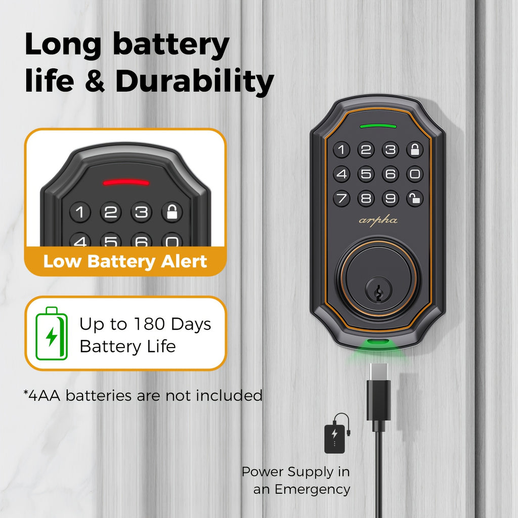 Keypad Door Lock with Handle, Keypad Deadbolt Door Lock, Electronic Keyless Entry, User Pin Code, One Time Code, Mechanical Key, Backlit Keypad, Auto Lock, Long Battery Life (Not Include  Battery), Easy To Install