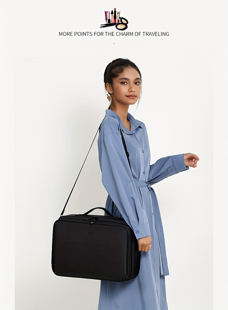 Professional Makeup Artist Cosmetic Organizer Case with Adjustable Dividers - Large Capacity Travel Beauty Suitcase, High Quality-like (No leaks), Portable with Carry/Shoulder Strap, for Women, Makeup Brushes, Toiletries, Jew