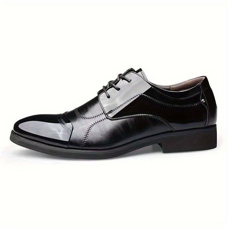 Men's PU Leather Derby Shoes, Wear-resistant Anti-skid Lace-up Dress Shoes For Business Office, Spring And Autumn