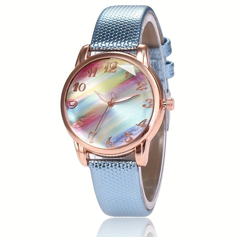 Women's Watch Graphic Color Block Quartz Watch Elegant Fashion Analog PU Leather Wrist Watch Gifts For Eid
