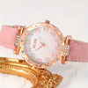 2pcs/set Women's Rhinestone Pink Gradient Quartz Watch Analog PU Leather Wrist Watch & Star Bangle, Gift For Mom Her