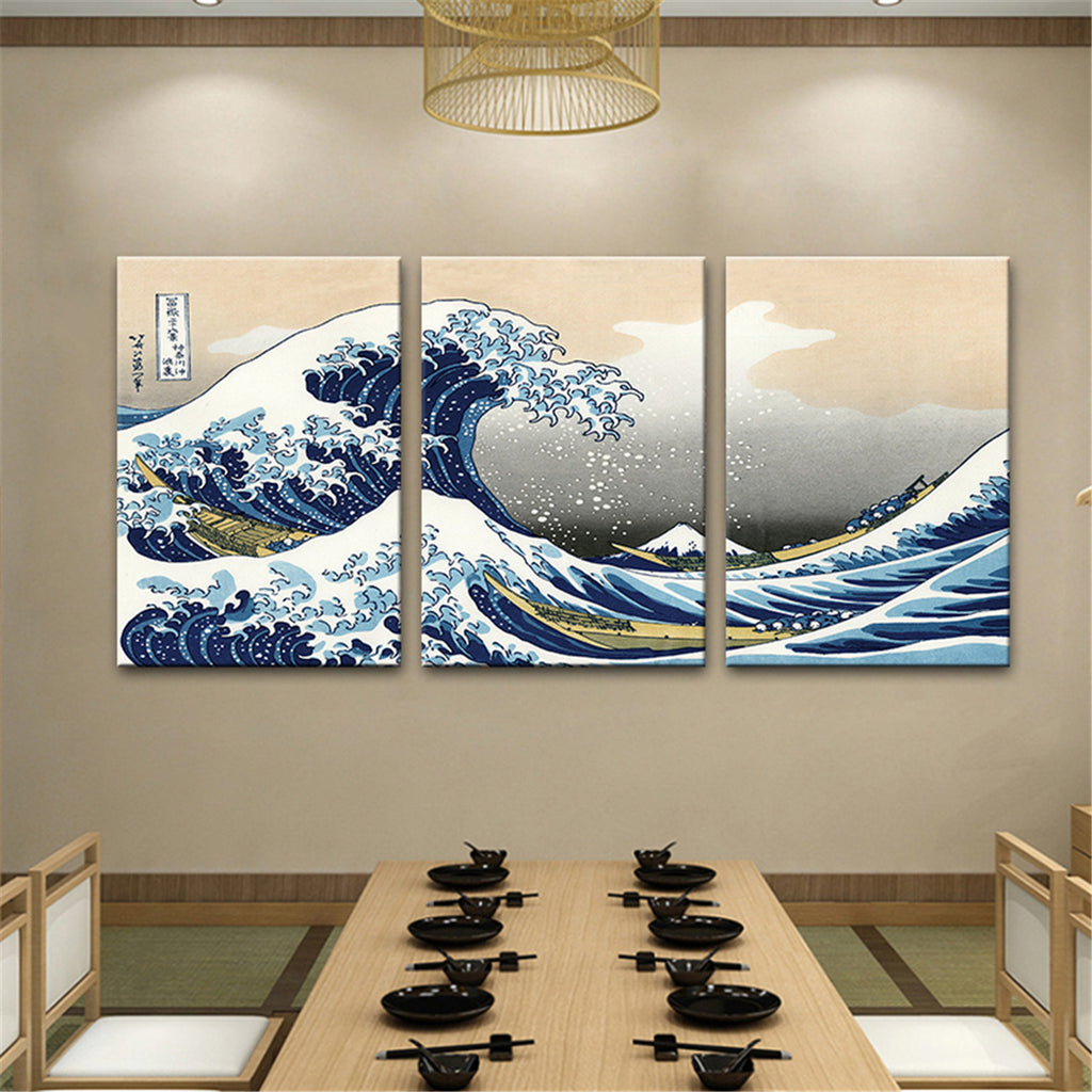 3pcs The Wave of Kanagawa - Famous Painting Print for Living Room and Office Decoration