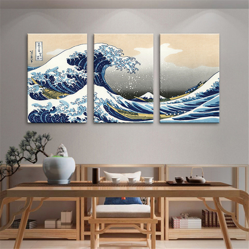 3pcs The Wave of Kanagawa - Famous Painting Print for Living Room and Office Decoration