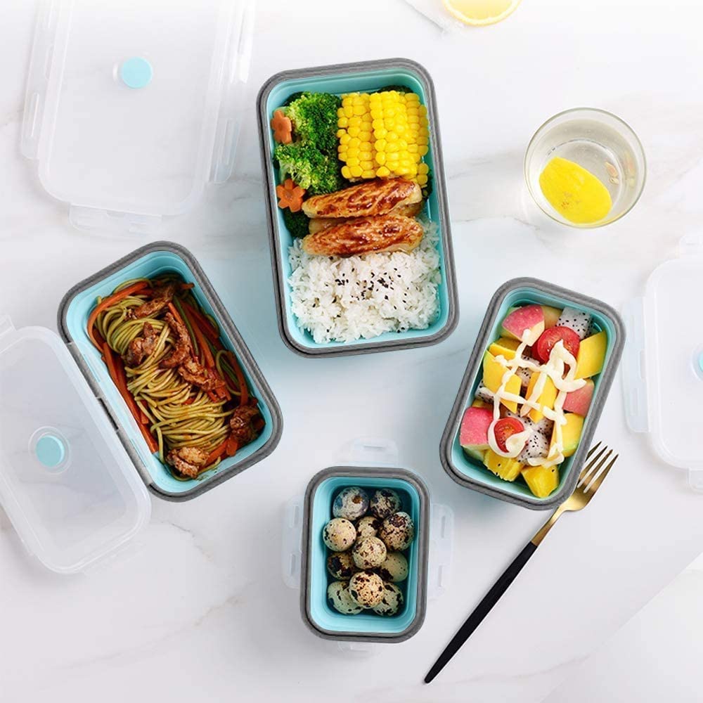[Silicone Food Container] Collapsible Silicone Food Storage Container - BPA Free - Microwaveable - Freezer, Dishwasher Safe - Space Saving Stackable - Collapsible Leftover or Meal Prep Lunch Box Containers