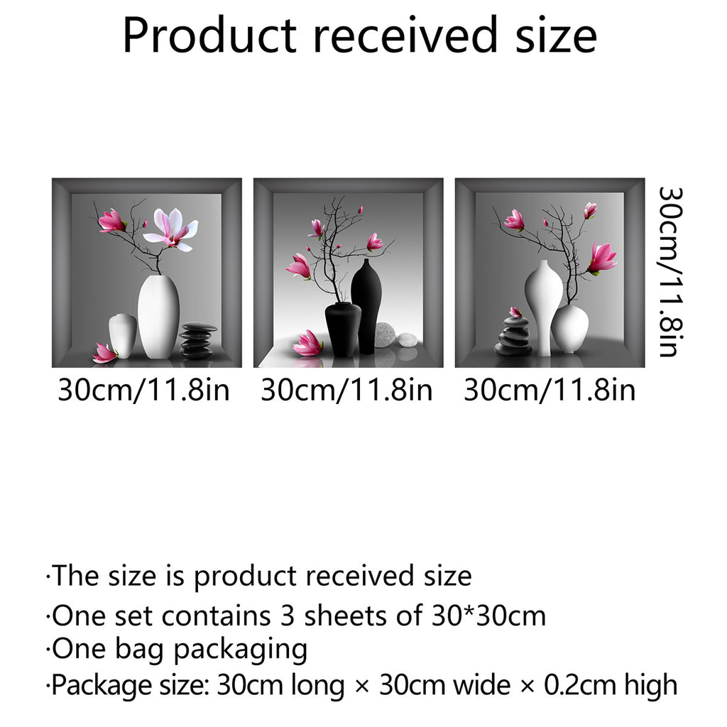 3pcs Elegant Floral Wall Decals for Bedroom and Living Room - Self-Adhesive Removable Stickers for Home Decor